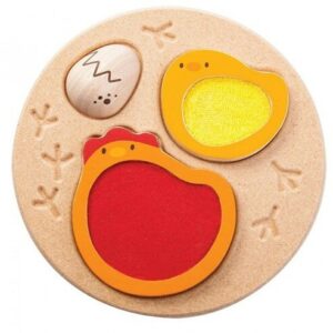 Plantoys houten vormen -en voelpuzzel kip - 3 stuks